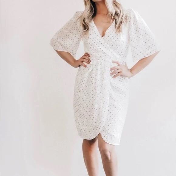 Cupcake And Cashmere Estrella Polka Dot Tulip Hem Dress Size S Small White Black - Picture 9 of 9